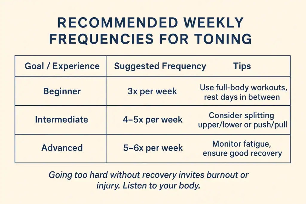 Achieving the Perfect Tone: How Often Should You Exercise for Results? 2 Graphic to show how often you should do exercise to help with toning Hillingdon